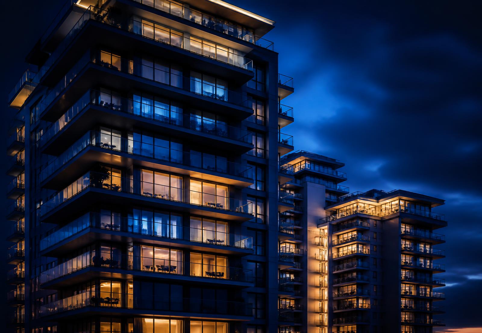 Empreendimento residencial ao anoitecer